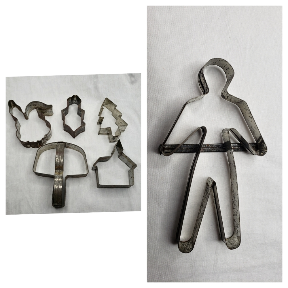 Six Vintage Christmas Cookie Cutters Prim Rust Patina
